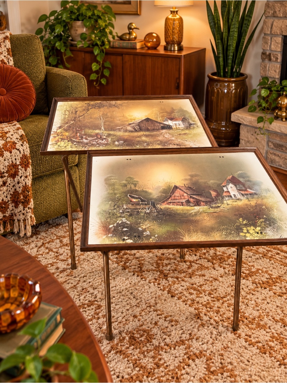 Vintage Andres Orpinas Set of 2 Folding TV Tray Tables Barn Farm MCM Farmhouse